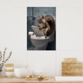 Funny Squirrel Bathroom Print, Toilet Newspaper ポスター (キッチン)