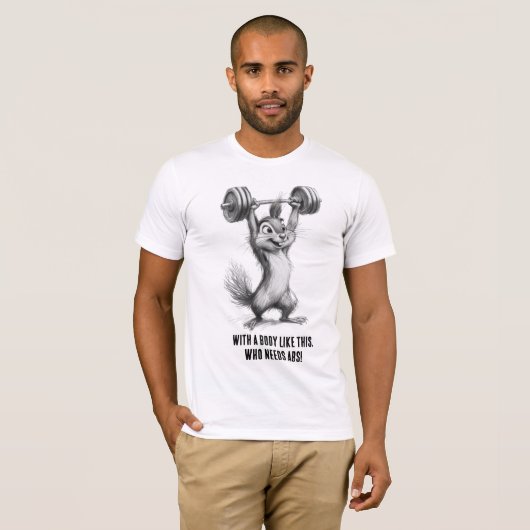 Funny Squirrel Gym TShirt – Weightlifting Chipmunk Tシャツ (正面フル)