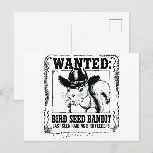 Funny Squirrel Wanted Poster | Bird Seed Bandit Co ポストカード (正面/裏面)