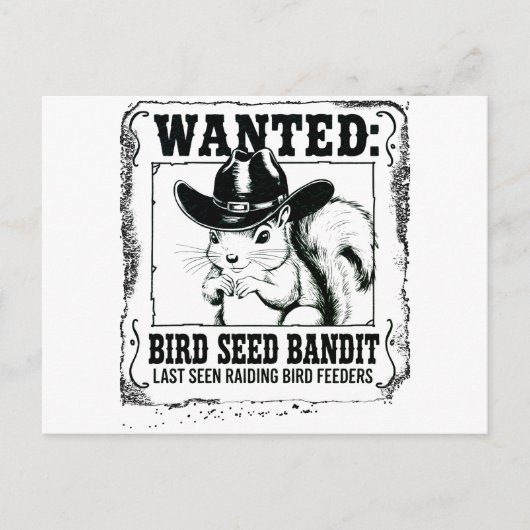 Funny Squirrel Wanted Poster | Bird Seed Bandit Co ポストカード (正面)