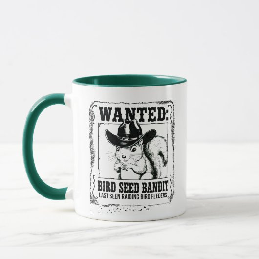 Funny Squirrel Wanted Poster | Bird Seed Bandit Co マグカップ (左)
