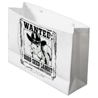 Funny Squirrel Wanted Poster | Bird Seed Bandit Co ラージペーパーバッグ
