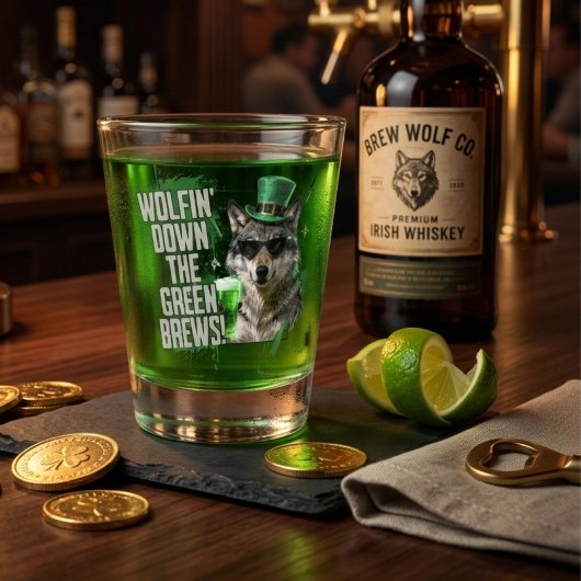 Funny St. Patrick’s Day Wolf Irish Party Favor ショットグラス