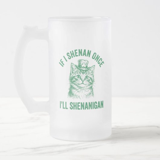 Funny St. Patrick's Day Cat Shenanigan Pun Retro フロストグラスビールジョッキ (左)