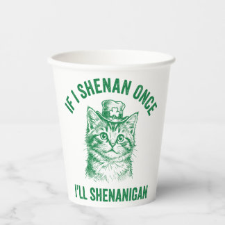 Funny St. Patrick's Day Cat Shenanigan Pun Retro 紙コップ