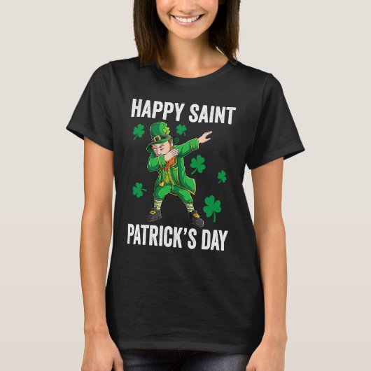 Funny St Patrick's Day Dabbing Leprechaun Apparel  Tシャツ (正面)
