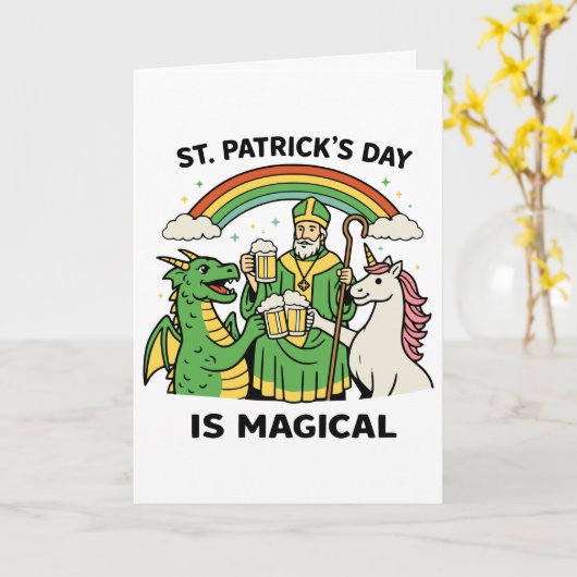 Funny St Patricks Day Magical Dragon Unicorn Beer  カード (黄色い花)
