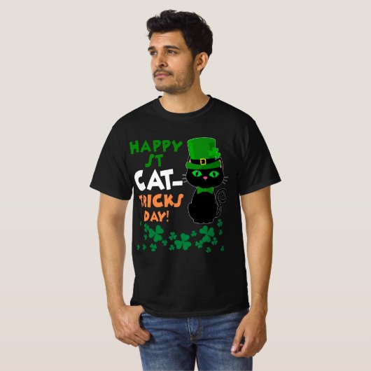 Funny St Pat's Paddy Patrick Day's Happy St Cat Tr Tシャツ (正面フル)