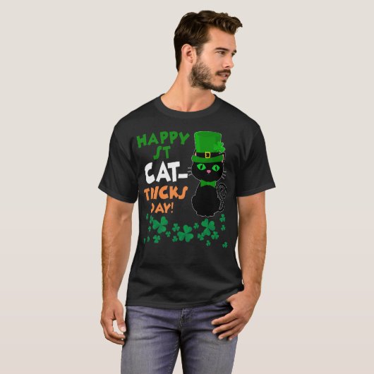 Funny St Pat's Paddy Patrick Day's Happy St Cat Tr Tシャツ (正面フル)