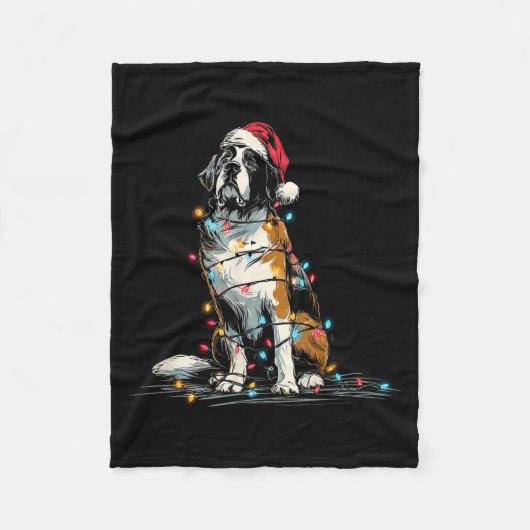 Funny St. Saint Bernard Christmas Graphics Dog Lig フリースブランケット (正面)