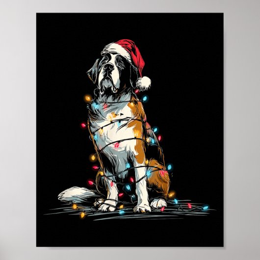 Funny St. Saint Bernard Christmas Graphics Dog Lig ポスター (正面)