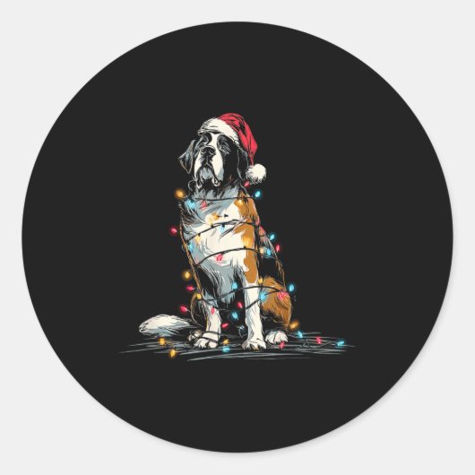 Funny St. Saint Bernard Christmas Graphics Dog Lig ラウンドシール (正面)