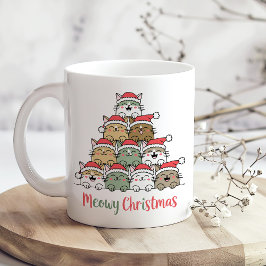 Funny Stacked Cats Meowy Christmas Tree コーヒーマグカップ
