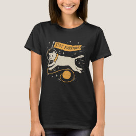 Funny Stay Furrious Cat Astronaut Space Pet Wool  Tシャツ