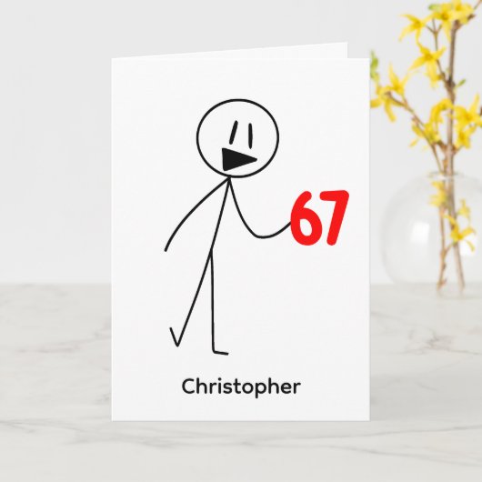 Funny Stick Figure 67 Meme Birthday カード (黄色い花)