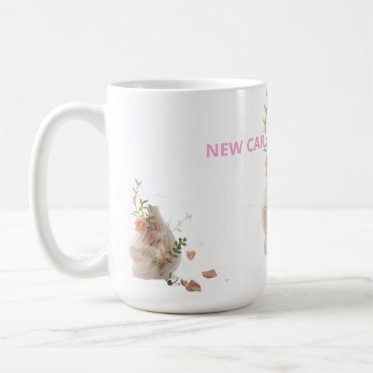 Funny Sticker – NEW CAR, SAME ME コーヒーマグカップ (左)