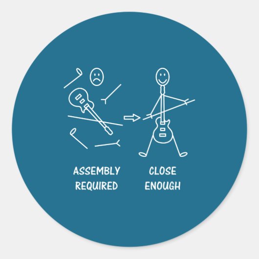 Funny Stickman Guitarist Embly  ラウンドシール (正面)