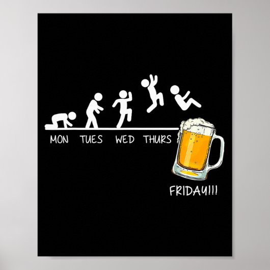 Funny Stickman Jumping Beer Days Of Week Friday Dr ポスター (正面)