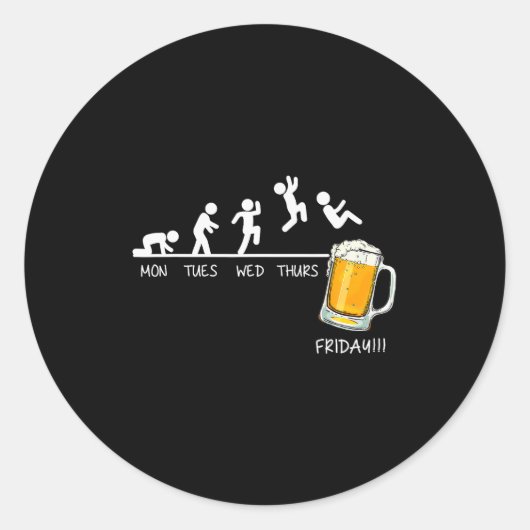 Funny Stickman Jumping Beer Days Of Week Friday Dr ラウンドシール (正面)