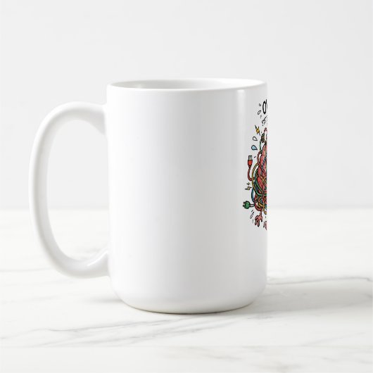 Funny Stressed Brain Overload Tangled Wires Tech E コーヒーマグカップ (左)