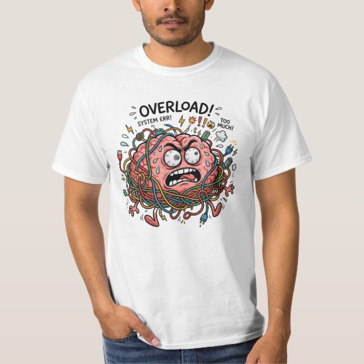 Funny Stressed Brain Overload Tangled Wires Tech E Tシャツ (正面)