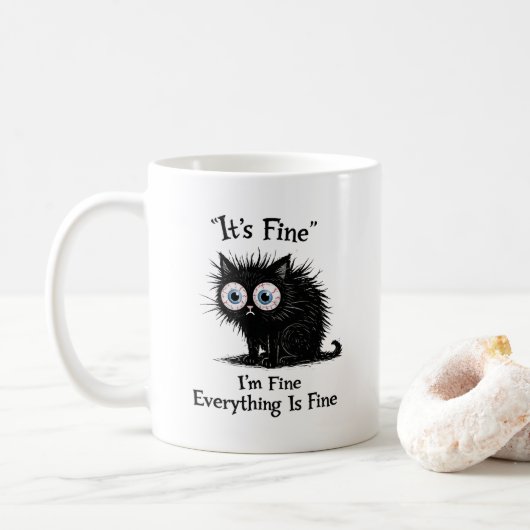 Funny Stressed Cat T-Shirt – It’s Fine Meme コーヒーマグカップ (ドーナツ)