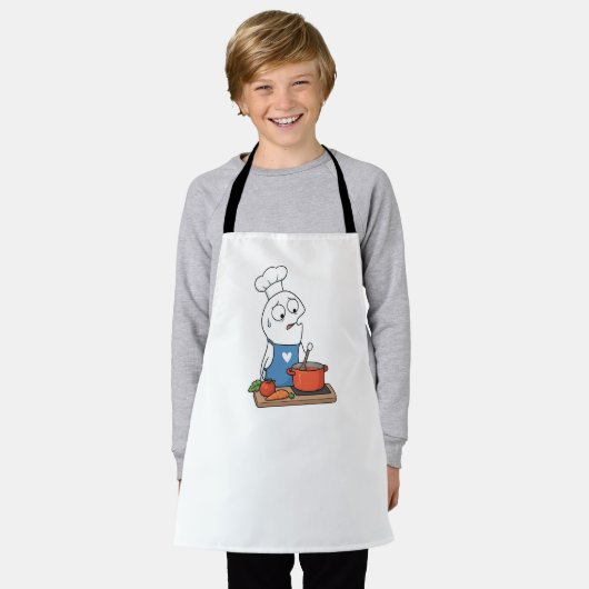 Funny Stressed Cooking Loop Character Apron エプロン (着用した状態)