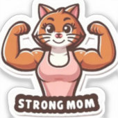 Funny Strong Cat Mom Sticker シール (正面)
