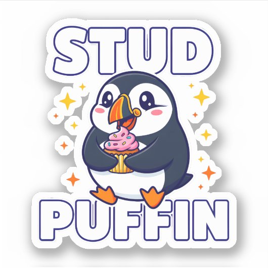 Funny Stud Puffin Cute Bird Cupcake Pun Graphic シール (正面)