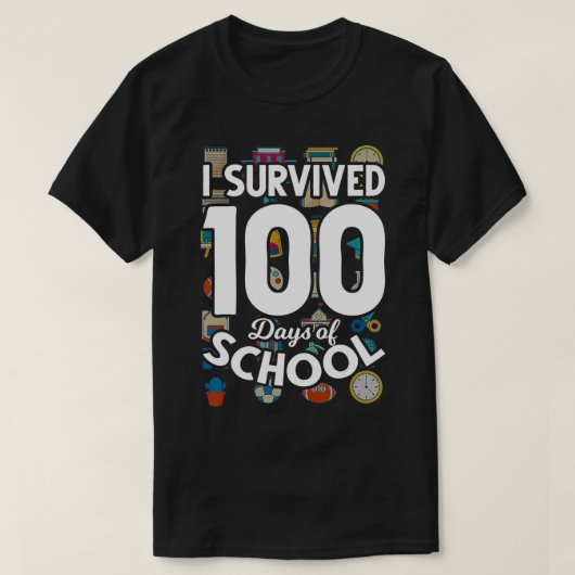 Funny Student Kid Gift Teacher I Survived 100 Days Tシャツ (デザイン正面)