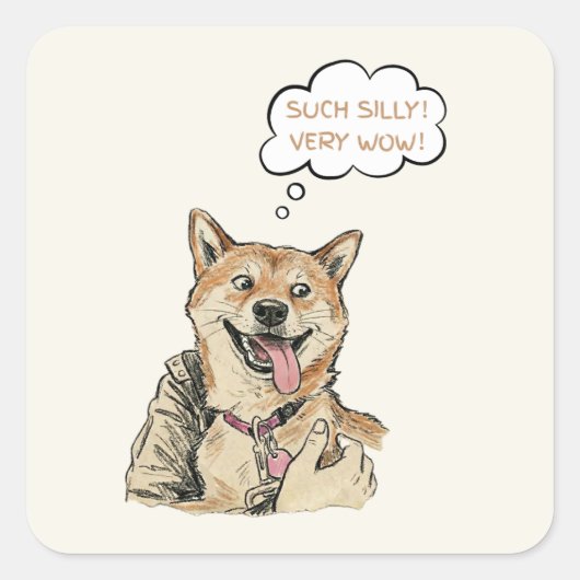Funny "Such Silly Very Wow" Shiba Inu Doge MemeArt スクエアシール (正面)