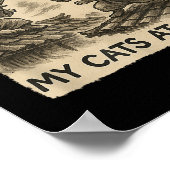 Funny Sumi-e Kawaii Ink Painting Japanese My Cats  ポスター (角)