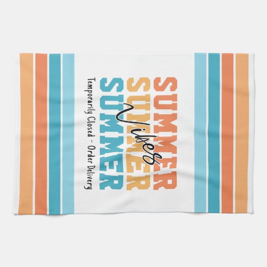 Funny Summer Vibes Tropical Stripes Customizable キッチンタオル (横)