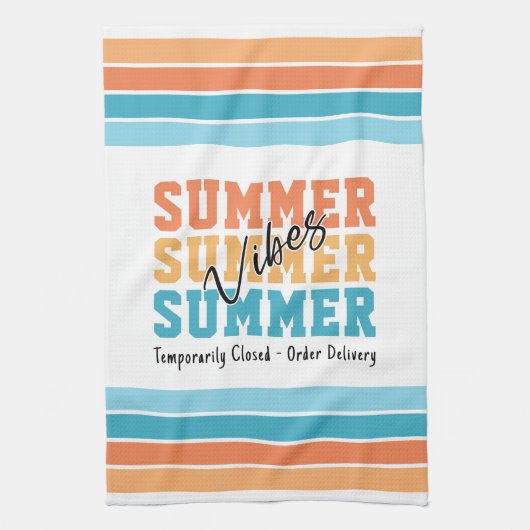 Funny Summer Vibes Tropical Stripes Customizable キッチンタオル (縦)