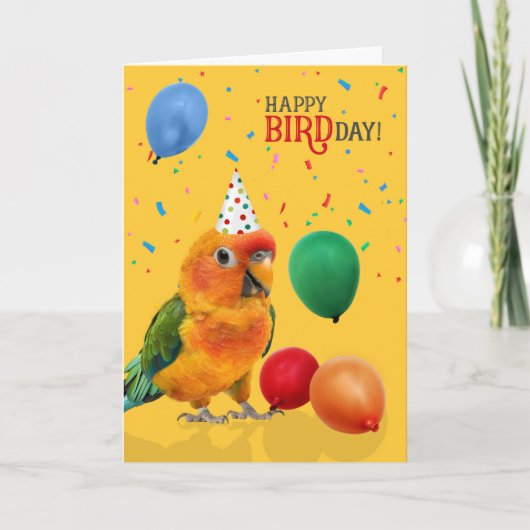 Funny Sun Conure Parrot Birthday カード (正面)
