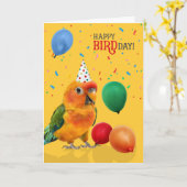 Funny Sun Conure Parrot Birthday カード (黄色い花)