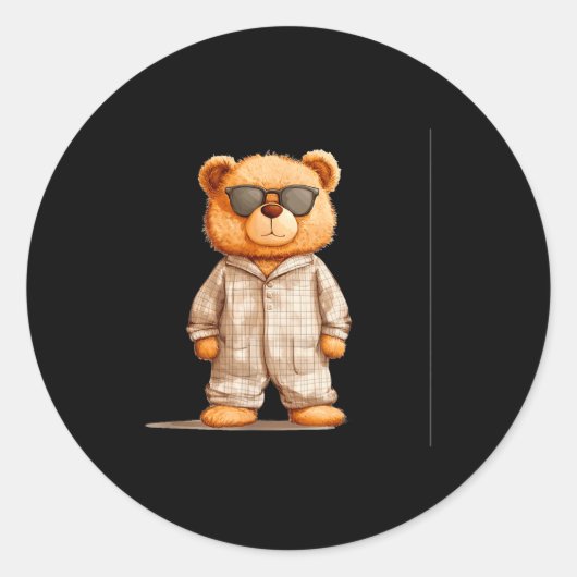 Funny Sungles Teddy Bear In Pajama Costume Design  ラウンドシール (正面)