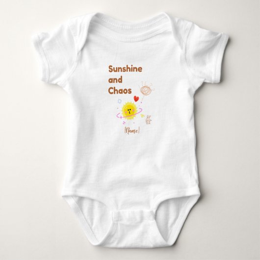 Funny "Sunshine and Chaos" Baby T-Shirt - Cute Kaw ベビーボディスーツ (正面)