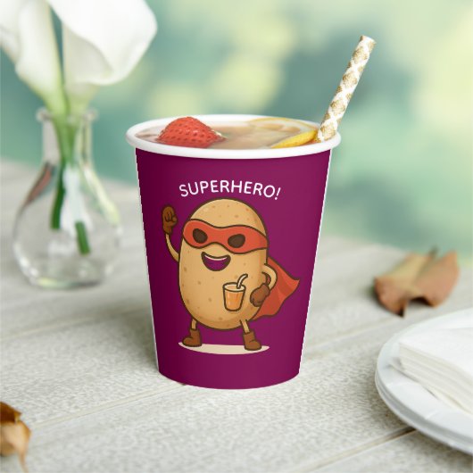 Funny Superhero Potato Cartoon 8oz Paper Cup 紙コップ (インサイチュ)