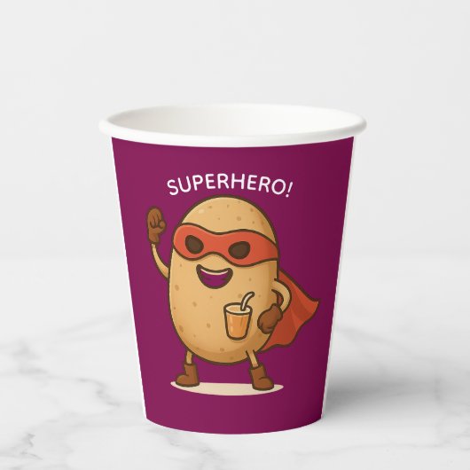 Funny Superhero Potato Cartoon 8oz Paper Cup 紙コップ (正面)