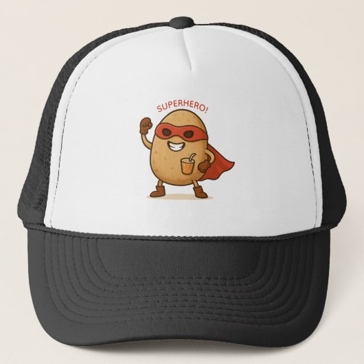 Funny Superhero Potato Cartoon Foam Trucker hat キャップ (正面)