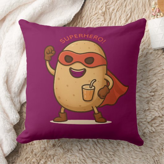 Funny Superhero Potato Cartoon Graphic Throw Pillo クッション (ブランケット)