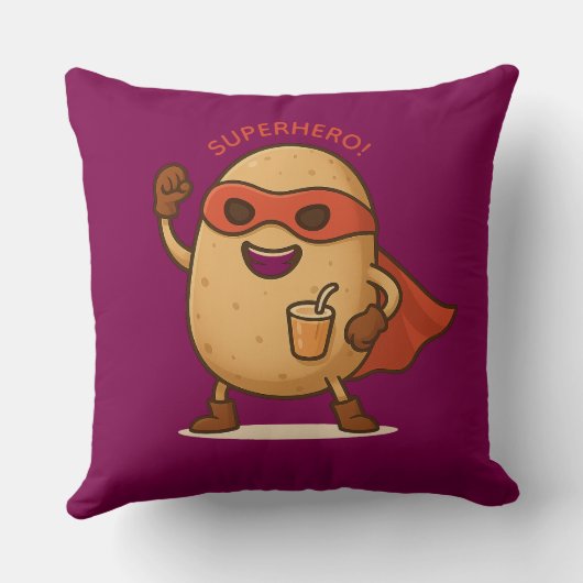 Funny Superhero Potato Cartoon Graphic Throw Pillo クッション (裏面)