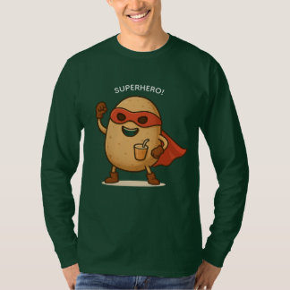 Funny Superhero Potato Cartoon Long Sleeve T-Shirt Tシャツ