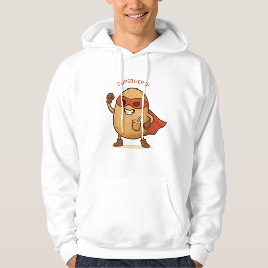 Funny Superhero Potato Cartoon Pullover Hoodie パーカ (正面)
