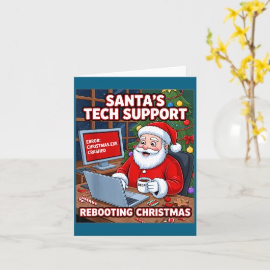 Funny Support Santa Tech Rebooting s カード (黄色い花)