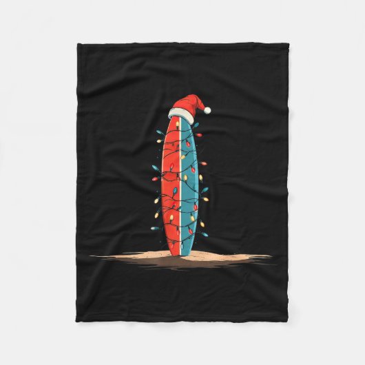 Funny Surf Christmas Lights Lover Surfboard Surfin フリースブランケット (正面)