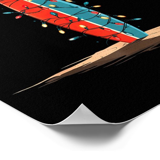 Funny Surf Christmas Lights Lover Surfboard Surfin ポスター (角)