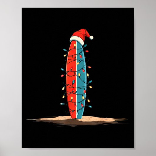 Funny Surf Christmas Lights Lover Surfboard Surfin ポスター (正面)