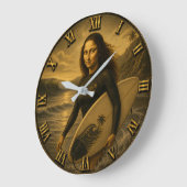 Funny Surfer Mona Lisa Tropical Ocean Decor ラージ壁時計 (傾斜)